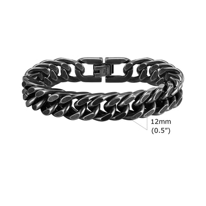 Vnox 8mm/12mm Bold Heavy Stainless Steel Cuban Bracelets for Men Boys,Oxidized Metal Wristband,Punk Rock Chain Bracelet Jewelry