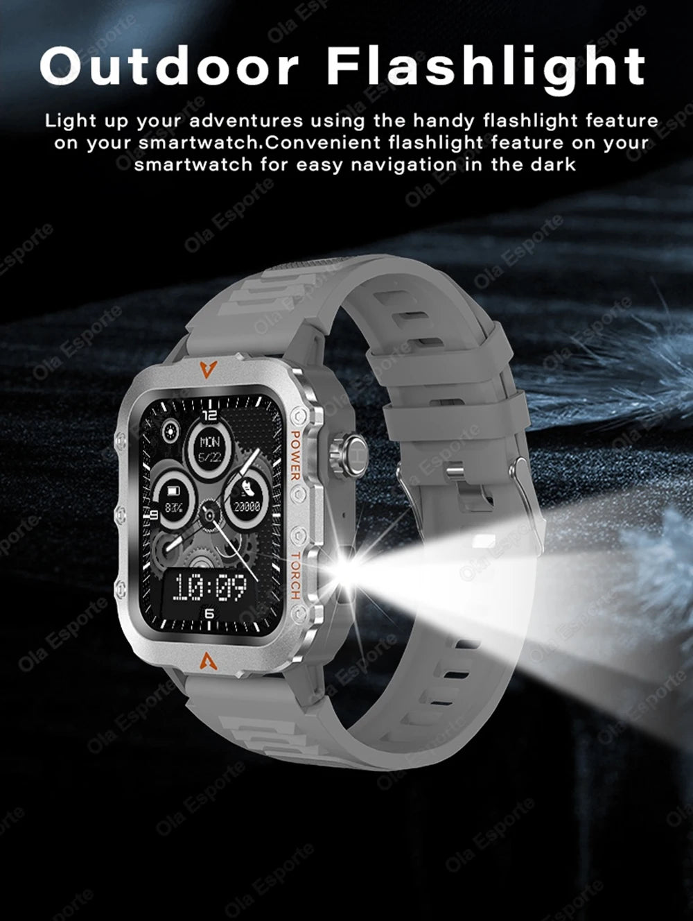 Smart Watch With Flashlight Function, Wireless Calls, Health Monitor，Message Reminders, Suitable For Iphone And Android Phones