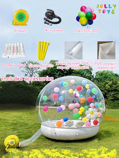JOLLY TOYS Balloon Inflatable Bubble House with Trampoline and Transparent Dome PVC Material with Blower for Children Birthday