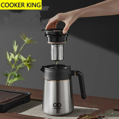COOKER KING 1L Stainless Steel Thermal Carafe Flask Jug, Vacuum Insulated Coffee Pot For Keeping Hot/Cold Coffee, Tea, Water