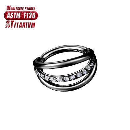 F136 Titanium Piercing Hinged Segment Hoops CZ Stone Nose Rings Ear Cartilage Tragus Helix Earrings Piercing Body Jewelry
