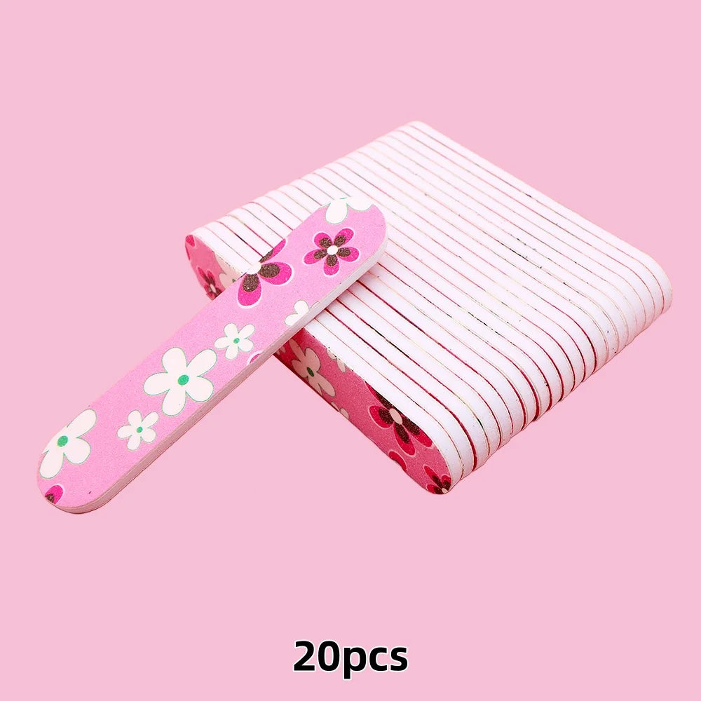 20pcs 9cm Cartoon Printed Emery Board Nail Files Beauty Assorted Cute Patterns Double Sided Manicure Pedicure Tools Nail Care