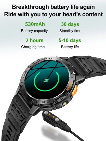 For Android ios New AMOLED Smart Watch Men with Flashlight Sports Waterproof Fitness Tracker Bluetooth Call Smartwatch Man+Box