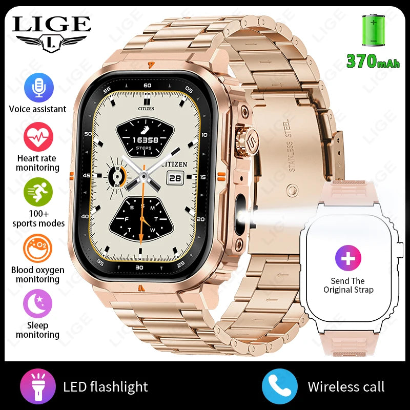 New Smart Watch For Men Women 2.01inch Large Screen Bluetooth Call LED Flashlight Sports Fitness Bracelet Waterproof Smartwatch