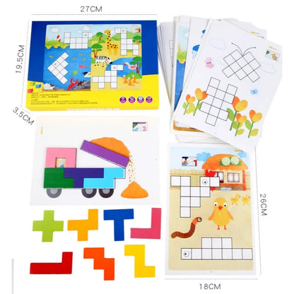Wooden Shape Matching Puzzle Table Game Tangram Math Toys Building Blocks Board Geometric Shape Sorting Toy Colorful Puzzle Toy