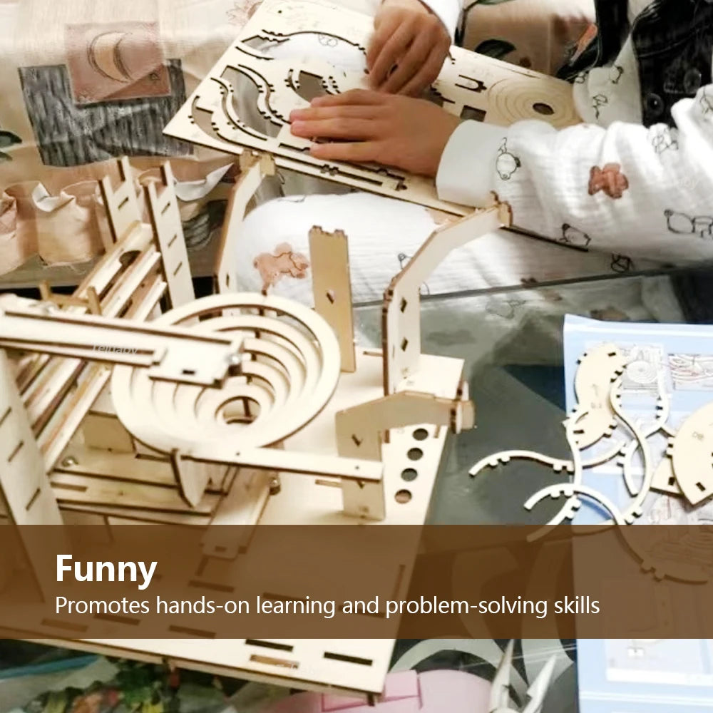 DIY 3D Wooden Puzzle Ball Track Mechanical Puzzle Self-Assembly Toy STEAM Educational Toy Model Making Children's And Adult Gift
