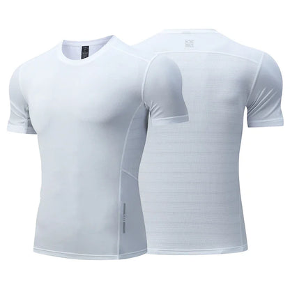 Dry Fit Men Running Shirt Tops Fitness Compression Gym Polyester Sports T-shirt Outdoor Workout Training Muscle Fit Clothing