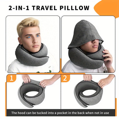 1pc Home Office U-Shape Hooded Neck Pillow for Travel Car Airplane Nap Outdoor, Comfortable Support Pillow with Detachable Cover