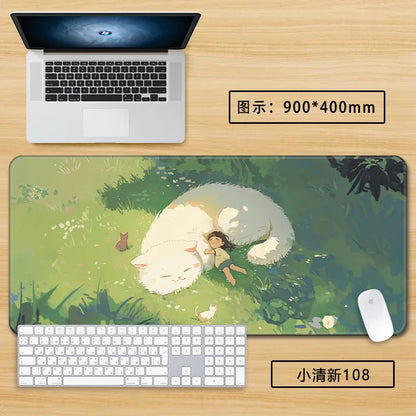 Green Aesthetic Mouse Pad - XXL Cute Desk Mat for Girls, Non-Slip Keyboard Surface for Office & Home, Soothing Pastel Design