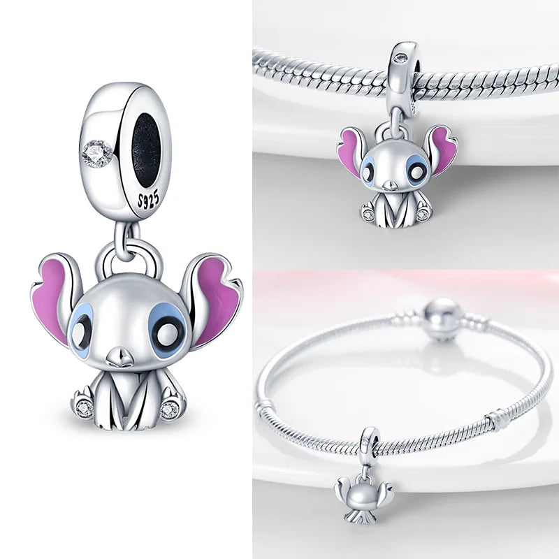 Disney Plata De Ley 925 Silver Charm Monster Activity Flowers Pendant Beads Original Women Bracelets Bangles DIY Jewelry Gift