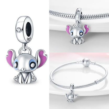 Disney Plata De Ley 925 Silver Charm Monster Activity Flowers Pendant Beads Original Women Bracelets Bangles DIY Jewelry Gift