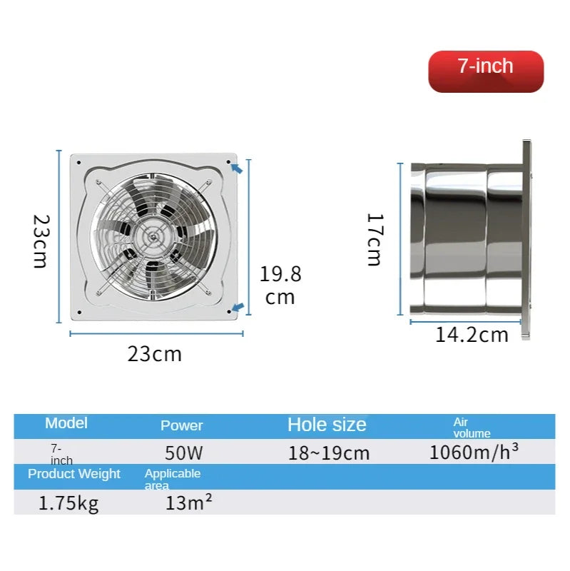 6/7inch Inline Extractor Exhaust fan Ventilation Pipe Fan Bathroom Kitchen Wall Window Stainless Steel Attic Ventilator