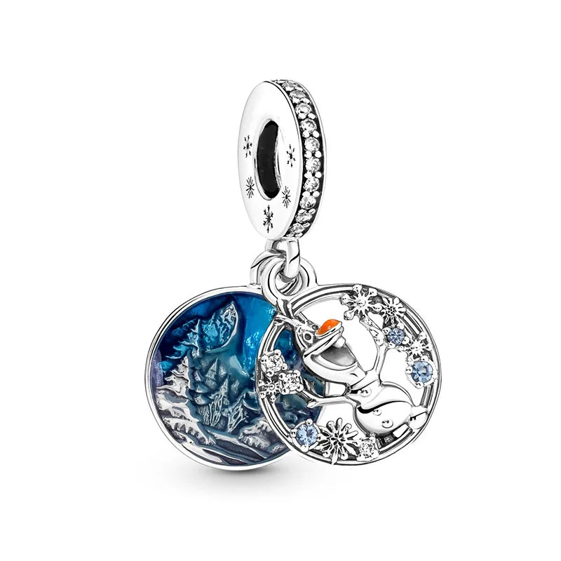 Disney Plata De Ley 925 Silver Charm Monster Activity Flowers Pendant Beads Original Women Bracelets Bangles DIY Jewelry Gift
