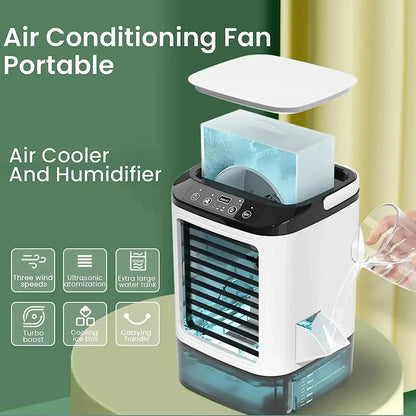 HOMEFISH Air Conditioner Portable Fan Desktop Dual Spray Ultrasonic Atomization 3-Speed Mute Air Cooler Night Light Electric Fan