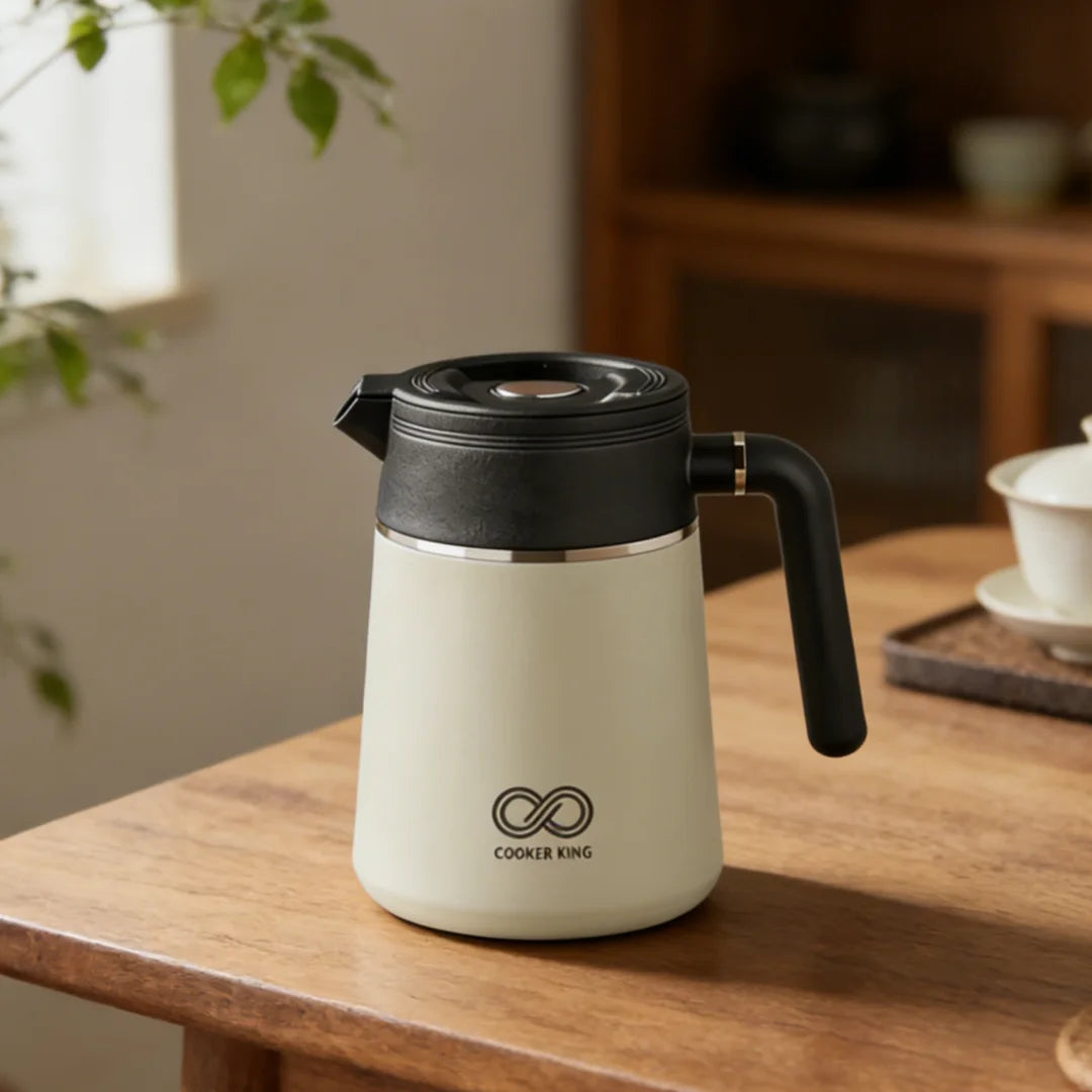 COOKER KING 1L Stainless Steel Thermal Carafe Flask Jug, Vacuum Insulated Coffee Pot For Keeping Hot/Cold Coffee, Tea, Water