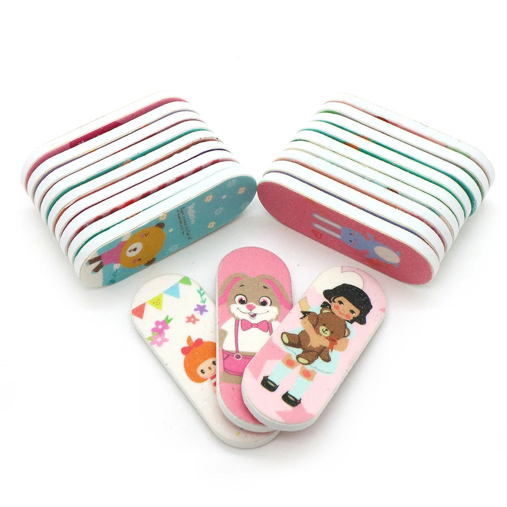 100pcs Cute Cartoon Nail Files Print Mini Double-Sided Nail File Set Sponge Buffer Cuticle Care Buffing Sticks Beauty Tools