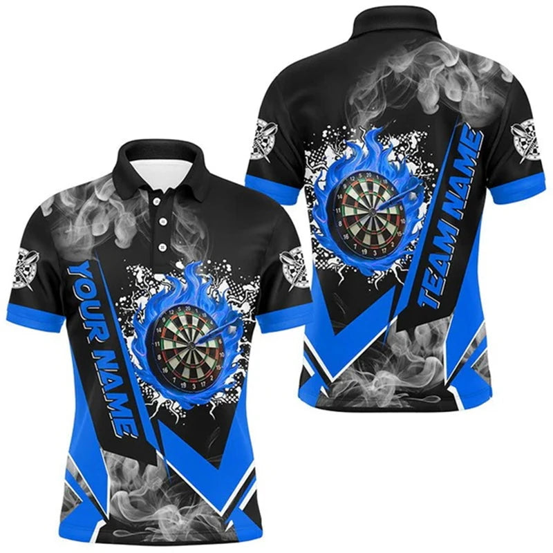 Cool 3D Personalized Orange Darts Board Flame Men Dart Polo Shirt Custom Team League Dart Jerseys Uniform Gift For Darts Lovers
