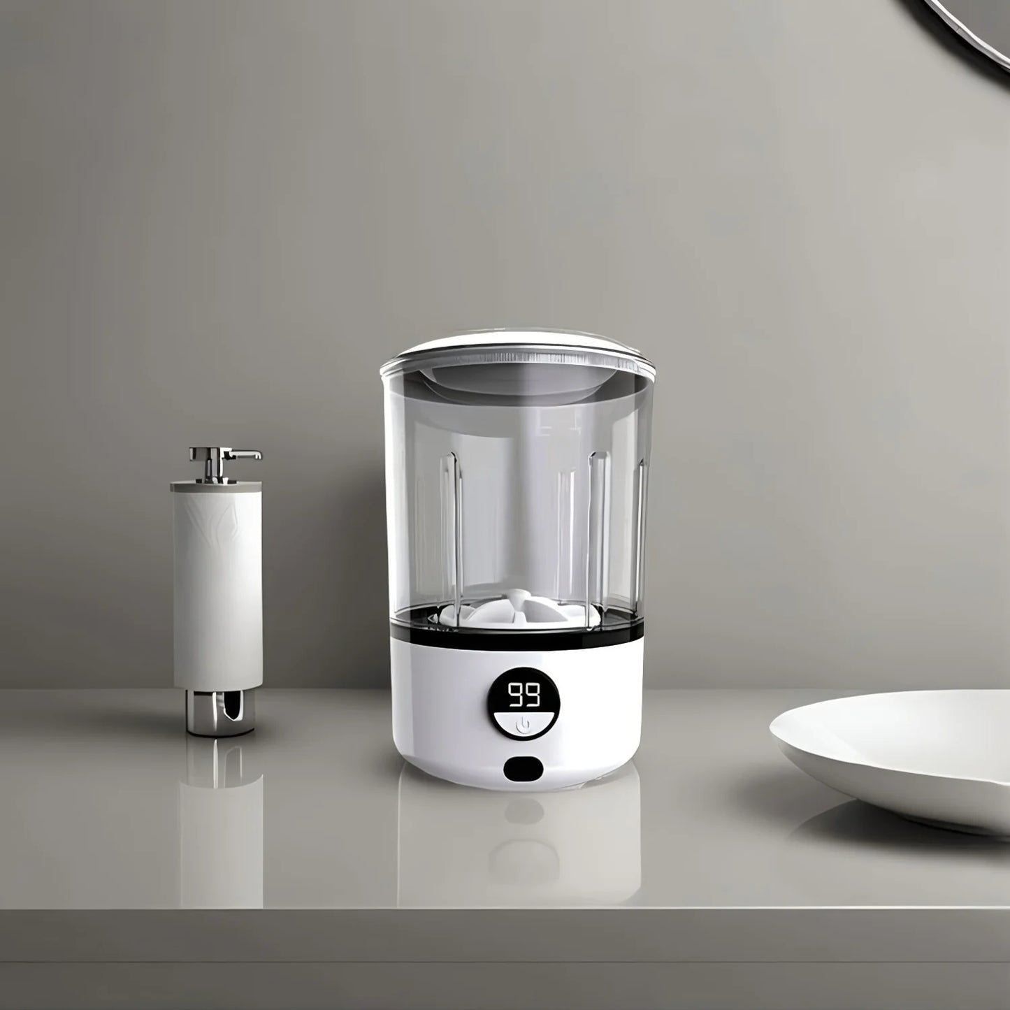 A White 2L Mini Washing Machine, 2000Mah, Fully Automatic Portable Turbine Led Washing Cup, and Compact for Children's Clothing, Underwear, Panties, and Socks