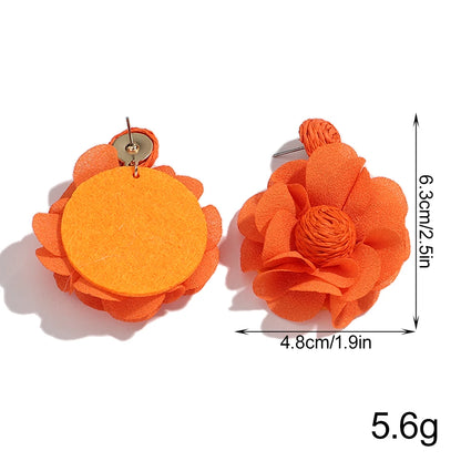Summer Colorful Lafite Chiffon Flower Earrings for Women Boho Handwoven 3D Flower Fabric Drop Earring Beach Party Jewelry Gifts
