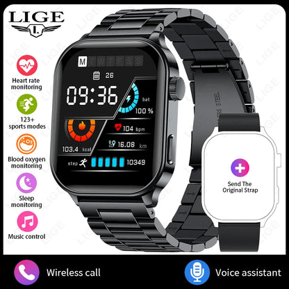 LIGE NEW Smart Watch Daily Monitoring Voice Assistant Wireless Call Notification Music Control Men Women Waterproof Smartwatch