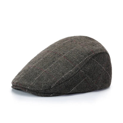Retro Newsboy Caps Men British Painters Hats Autumn Winter Berets Herringbone Grid with Red Line Flat Cap Hip Hop Berets