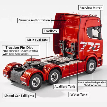 HUINA 1501 770S Alloy Tractor 19CH RC Truck 1/18 2.4G remote control Engineering Trailer Truck with Light and Sound Toys