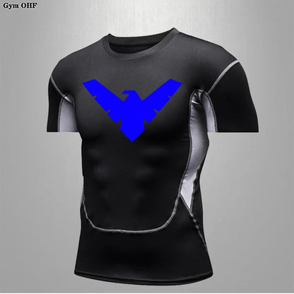 Compression Nightwing Print Tops For Men T Shirt Rashguard Jiu Jitsu Gym Fitness Running Train   ing Shirts Jersey Short Sleeved