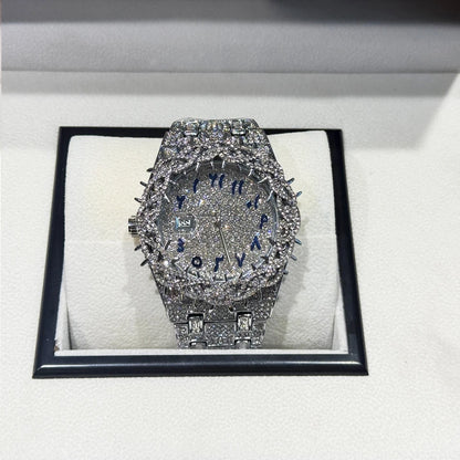 PINTIME Cool Black Watch For Men Luxury Thorn Crown Quartz Watches Fashion Hip Hop Iced Diamond Wristwatch Man Dropshipping