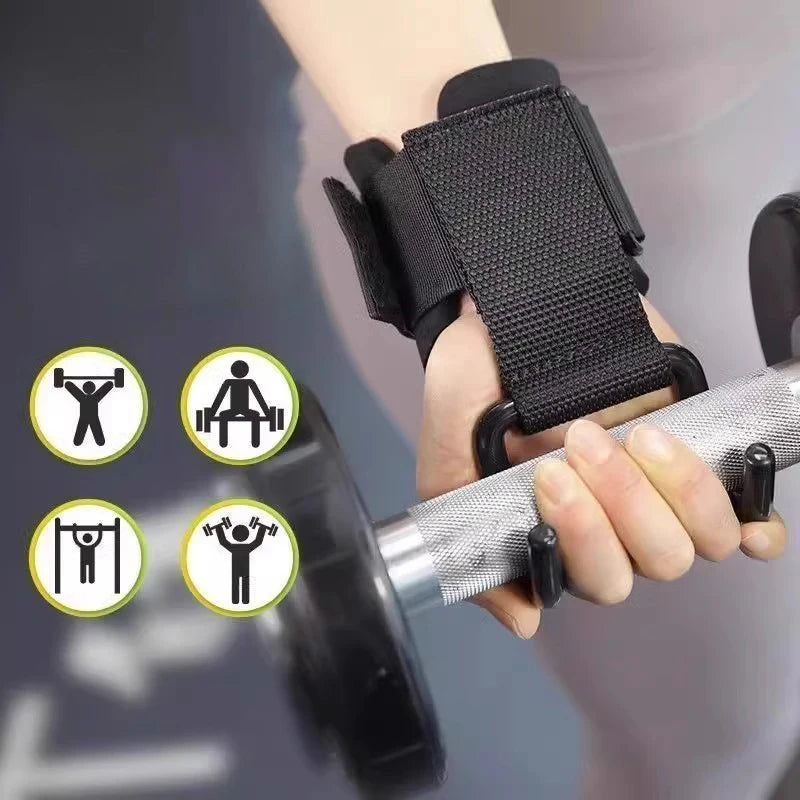 2PCS Weight Lifting Hook Grips With Wrist Wraps Hand-Bar Wrist Strap Gym Fitness Hook Weight Strap Pull-Ups Power Lifting Gloves