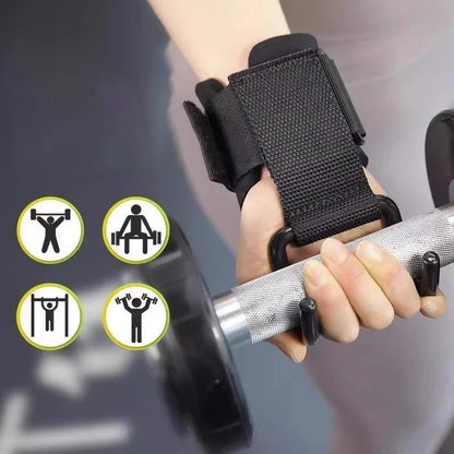 2PCS Weight Lifting Hook Grips With Wrist Wraps Hand-Bar Wrist Strap Gym Fitness Hook Weight Strap Pull-Ups Power Lifting Gloves