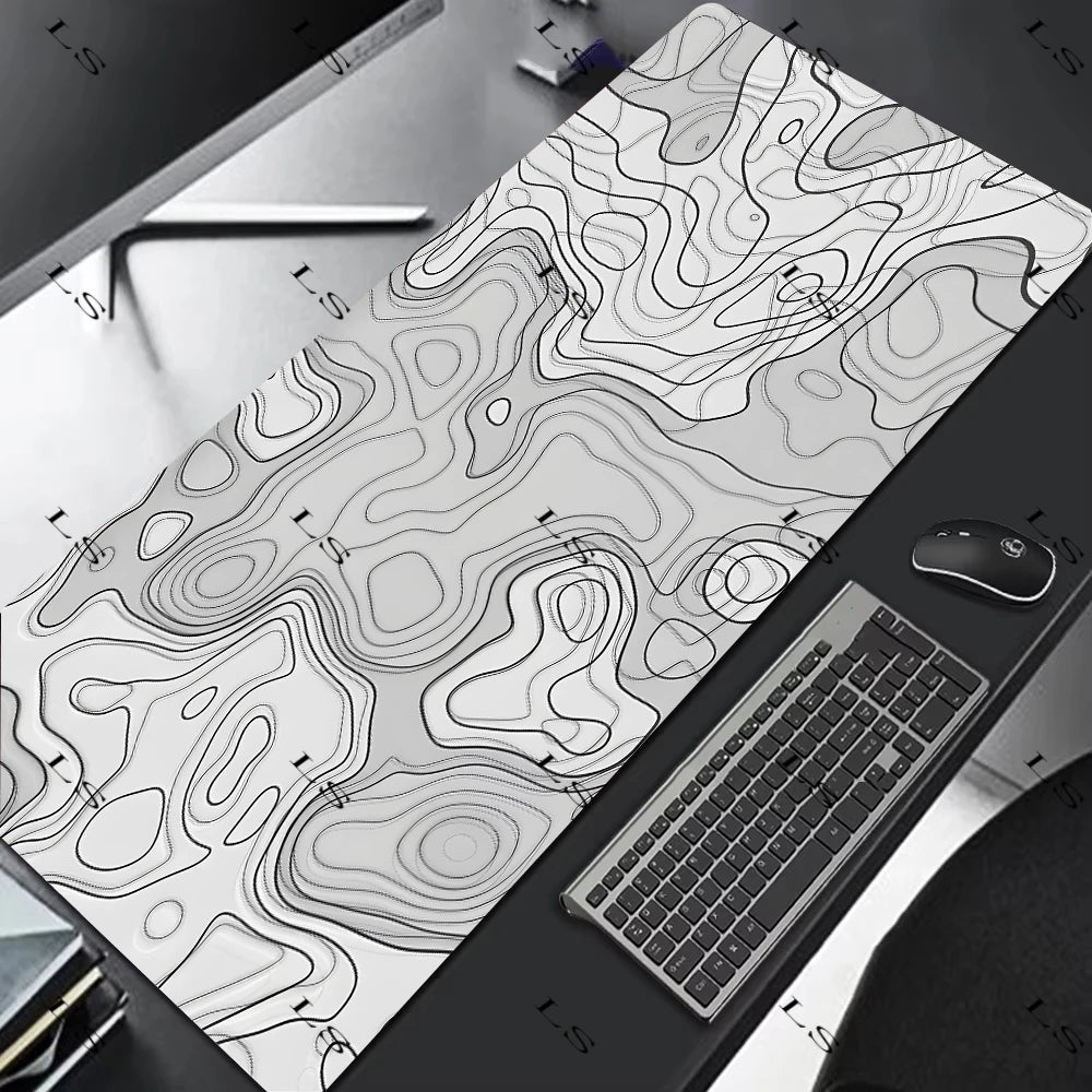 Black White Topographic Map XXL Mouse pad Computer Keyboard Pad Mouse Mat Gamer Soft Office Carpet Table Mat Desktop MousePad