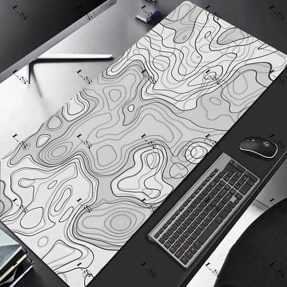 Black White Topographic Map XXL Mouse pad Computer Keyboard Pad Mouse Mat Gamer Soft Office Carpet Table Mat Desktop MousePad