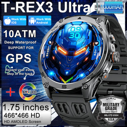 2026 New Military Smart Watch 1000Mah Battery GPS trace Compass 10ATM Waterproof Tactics Sport Flashlight call Smart Watch Men