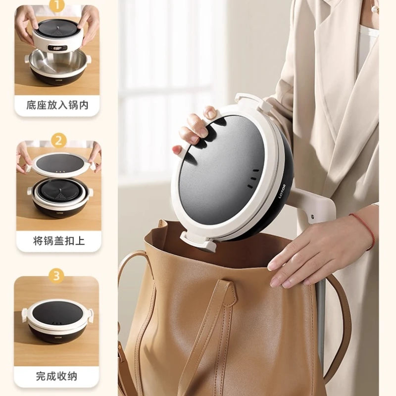 Portable Electric Cooking Pot Foldable Small Multi-Functional Stainless Steel Travel Split Electric Hot Pot Panela Eletrica