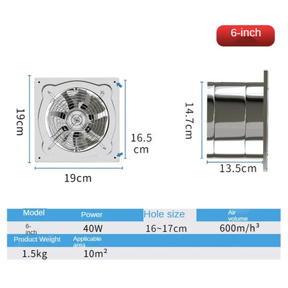 6/7inch Inline Extractor Exhaust fan Ventilation Pipe Fan Bathroom Kitchen Wall Window Stainless Steel Attic Ventilator