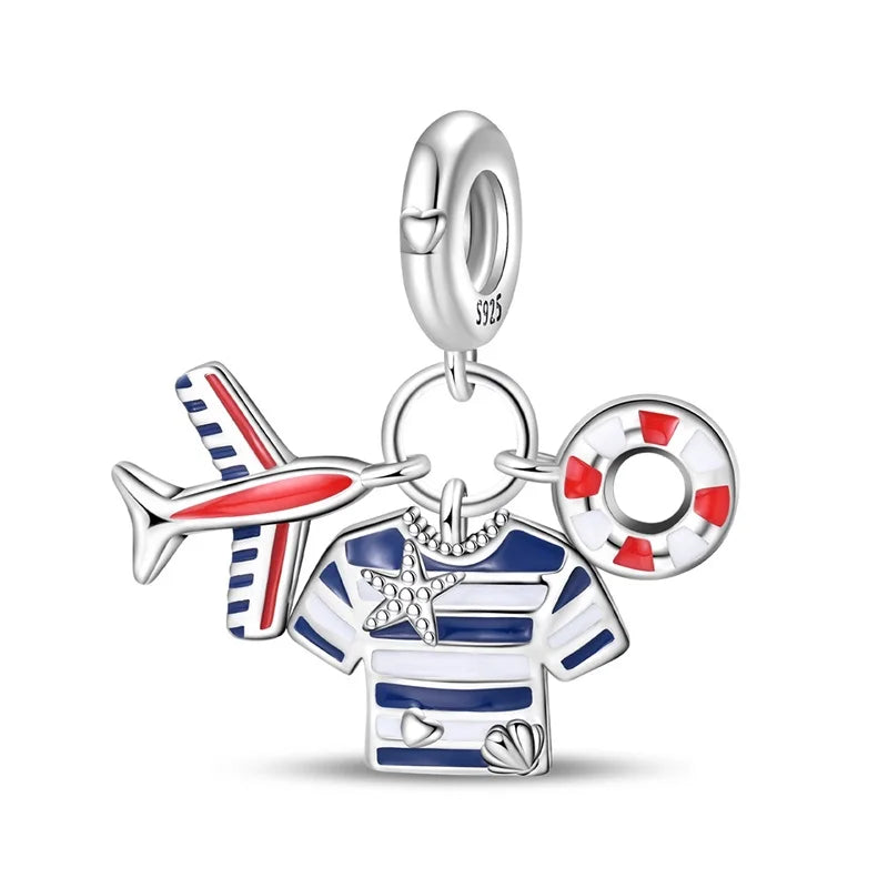 Leisurely 925 Sterling Silver Beach Trip Hawaiian Bikini Surf Coconut Tree Charm Fit DIY Bracelet Necklace Travel Souvenirs
