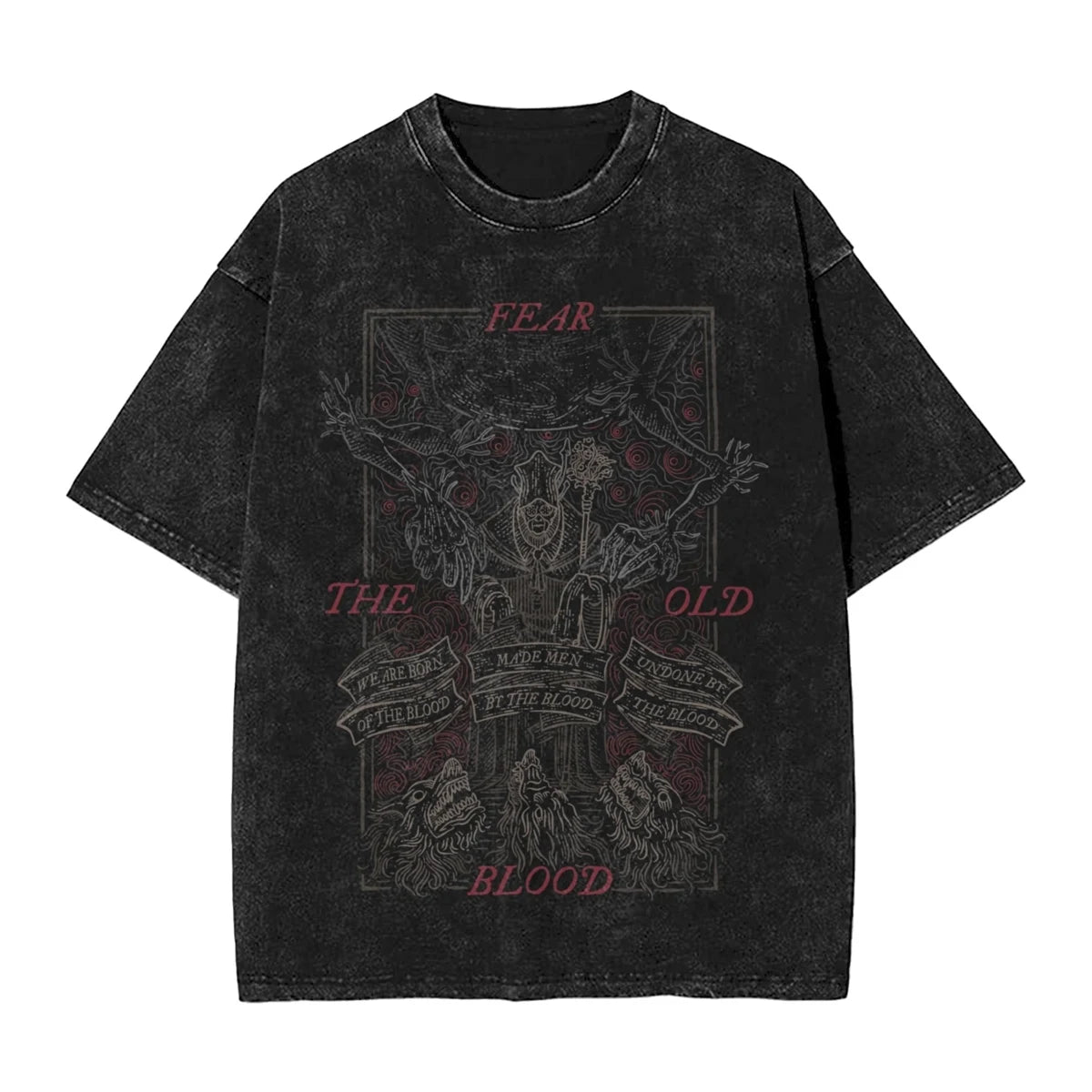 Bloodborne Darks Souls Washed T Shirts Streetwear Hip Hop Vintage T-Shirt  Tees Tops for Men Women Cotton Street Graphic Printed