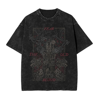 Bloodborne Darks Souls Washed T Shirts Streetwear Hip Hop Vintage T-Shirt  Tees Tops for Men Women Cotton Street Graphic Printed