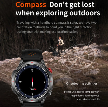 1100mAh Super Capacity Battery Military Outdoor Smart Watch Men 1.7inch Screen Compass Bluetooth Call 3ATM Waterproof SmartWatch