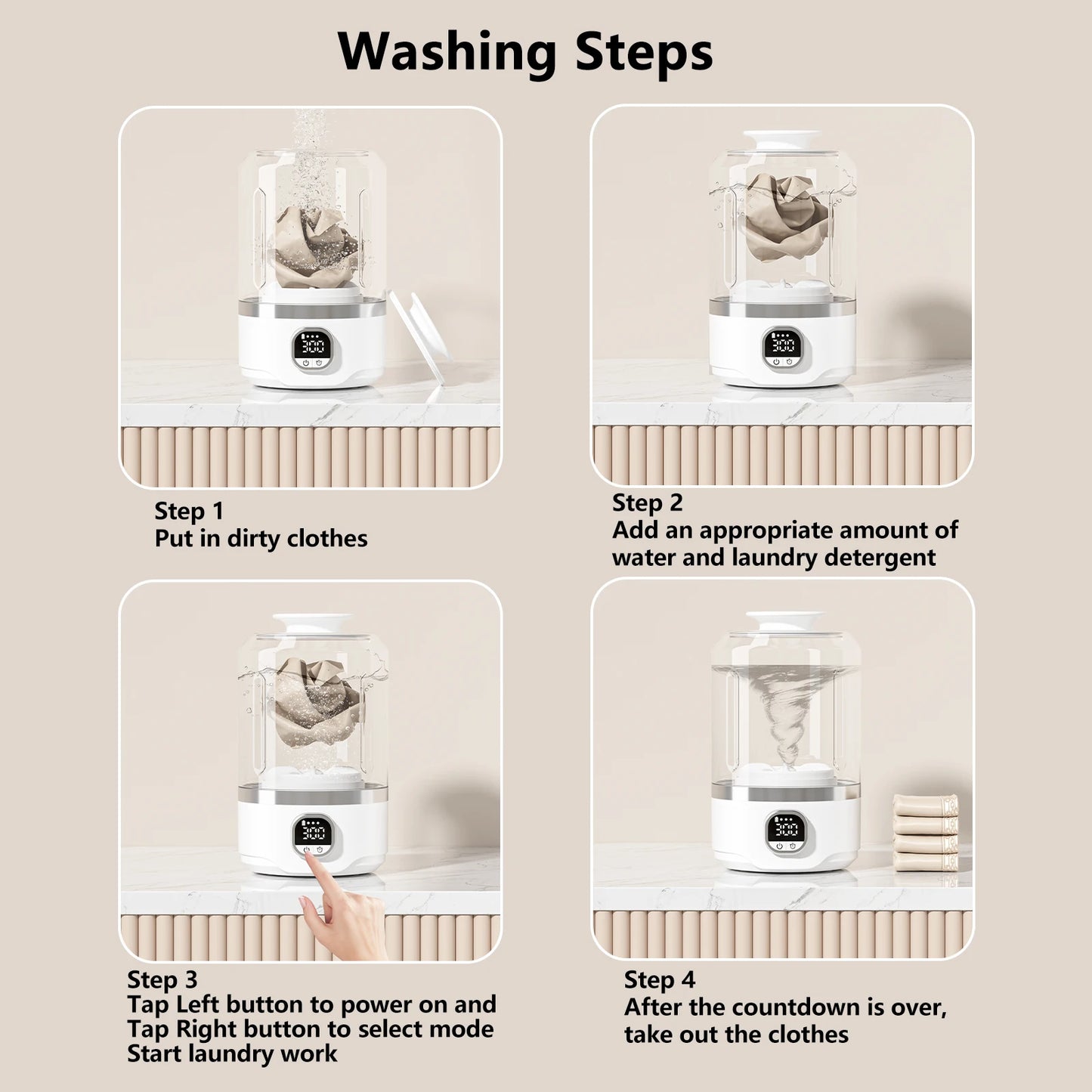 ONEKA 4000mAh Portable Automatic mini Washing Machine For Business Travel Home Outdoor Camping Laundry of Underwear Socks