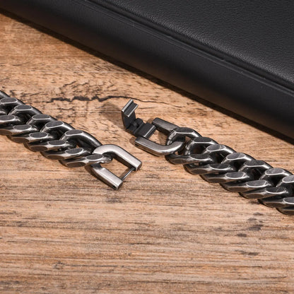Vnox 8mm/12mm Bold Heavy Stainless Steel Cuban Bracelets for Men Boys,Oxidized Metal Wristband,Punk Rock Chain Bracelet Jewelry