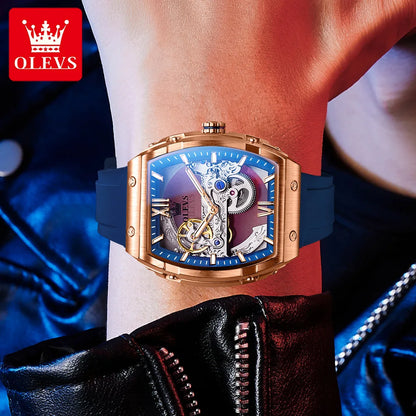 OLEVS 6779 Automatic Men Watch Skeleton 50mm Large Dial Waterproof Silicone Strap Mechanical Watch for Men