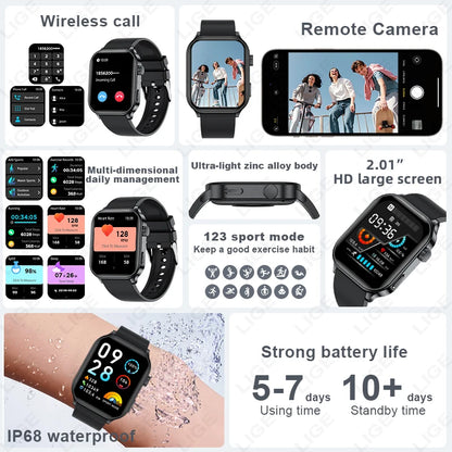 LIGE NEW Smart Watch Daily Monitoring Voice Assistant Wireless Call Notification Music Control Men Women Waterproof Smartwatch