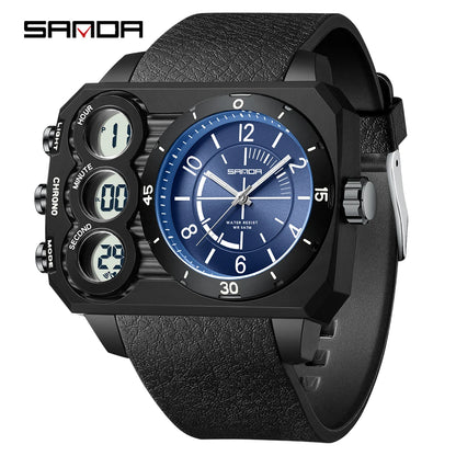 SANDA Fashion Electronic Watch Outdoor Sports Multi functional Waterproof Night Light Dual Display Men's Electronic Watch 6237