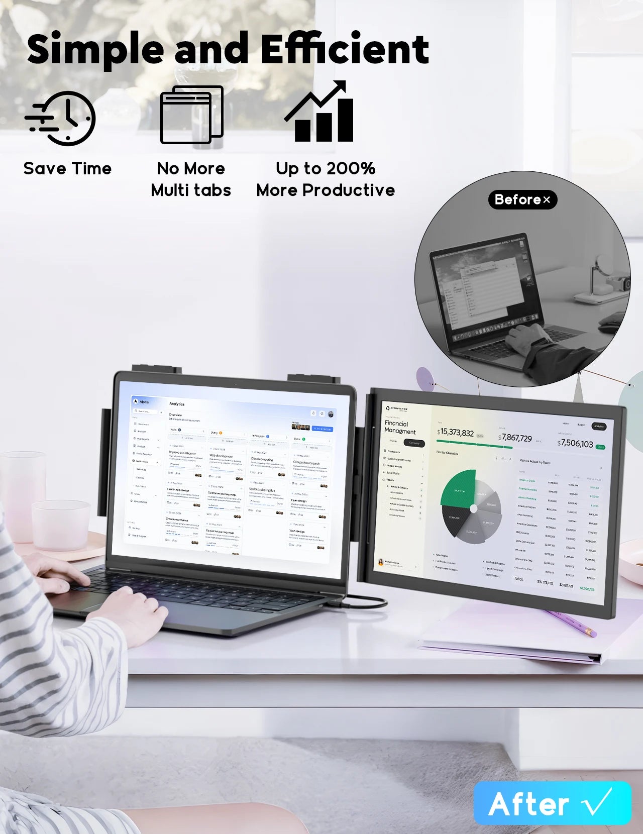 Amoudo Portable Monitor 14 Inch FHD 1080P IPS Screen Laptop Monitor Extension Dual Screen for Laptop Windows Mac Android