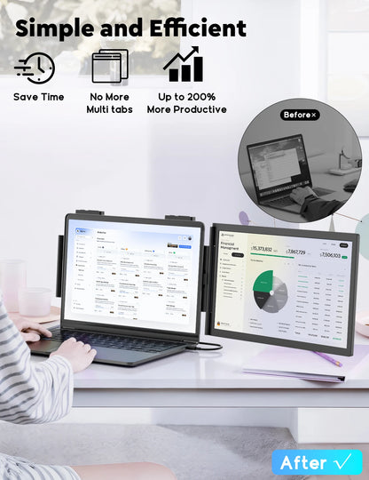 Amoudo Portable Monitor 14 Inch FHD 1080P IPS Screen Laptop Monitor Extension Dual Screen for Laptop Windows Mac Android