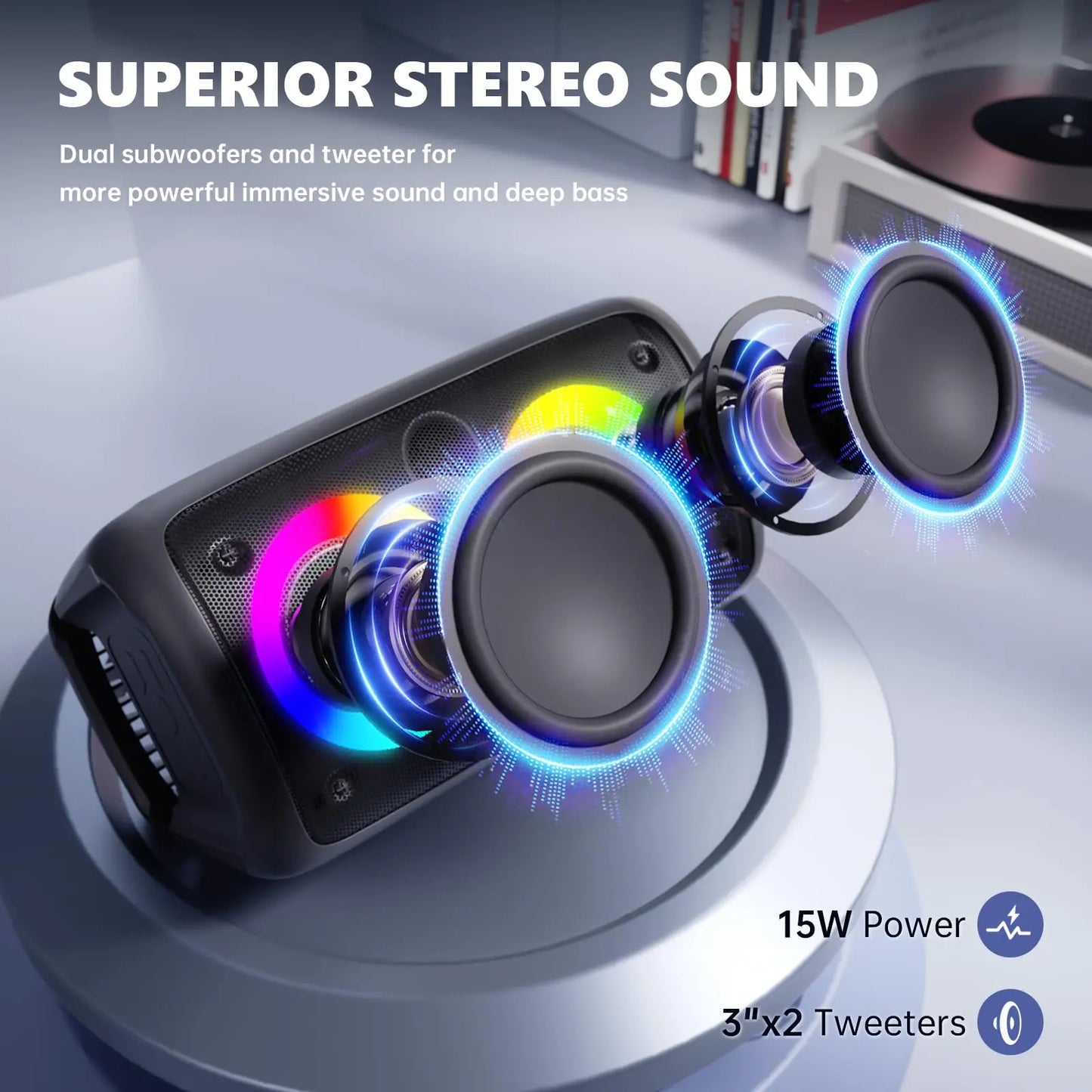 The HY-3317 wireless speaker is equipped with a subwoofer, a free microphone, and cinema grade surround sound