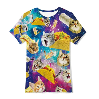 Summer 3D Print Funny Cats T Shirt Men Galaxy Cat Graphic Short Sleeve Personality Casual O-neck Street Round Neck Tees Clothes