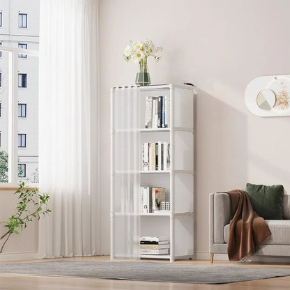 Multi Layer Storage Rack Home Bedroom Floor To Ceiling Dust-proof Simple Wardrobe Display Cabinet No Need for Drilling Holes