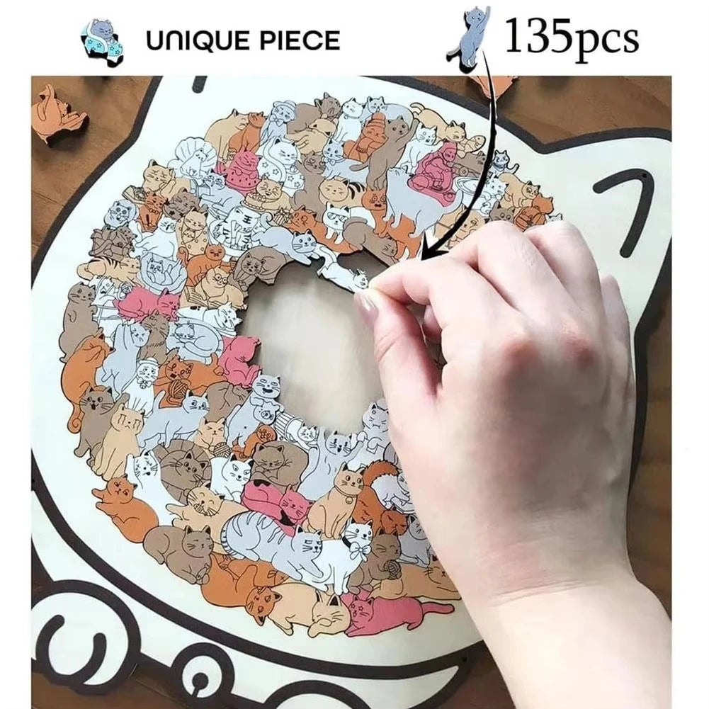 135pcs Cat Shaped Wooden Puzzle montessori Children toys Unique Cat Shape Jigsaw Puzzle Children's Birthday Gift & Home Decor